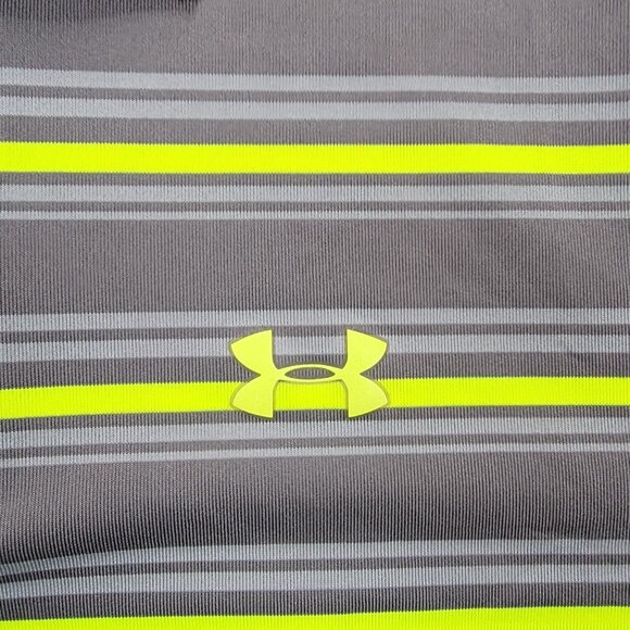 Under Armour Polo Shirt Mens Medium Gray Green Striped Golf Performance Casual - Picture 3 of 9